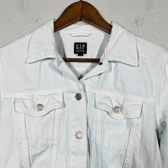 Gap Icon Jacket Optic White Acid Wash Denim Jean Button - L - Picture 3 of 4